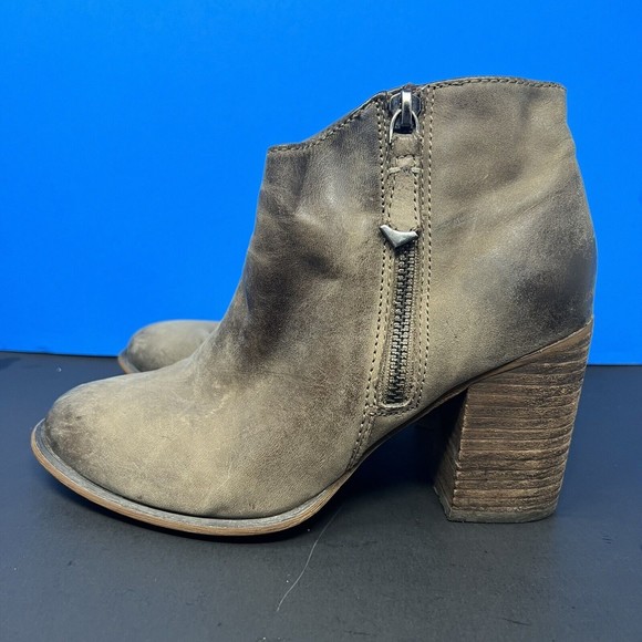 Aldo Women's Leather Ankle Booties Size 6.5 Chunky Heel Boots Distressed Brown - Picture 4 of 10